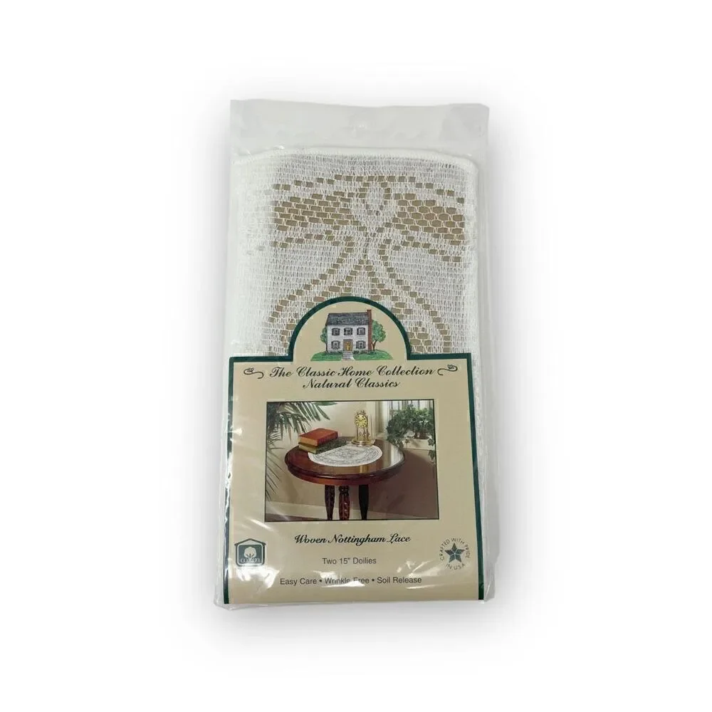 Scranton Lace Company Woven Nottingham White Lace 15 Round Doilies USA Lot of 10